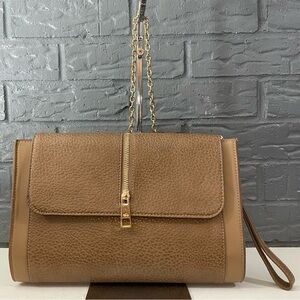 CARPISA BROWN FAUX LEATHER GOLD CHAIN CROSSBODY BAG